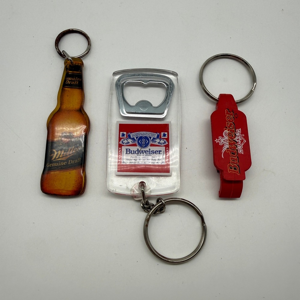 Vintage Budweiser Miller Keychain Lot Beer Bottle Opener Advertising
